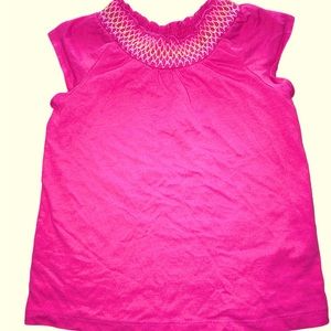 Pink Short Sleeve Cottagecore top with Rainbow Embroidered Ruffle Neck Sz 5T EUC